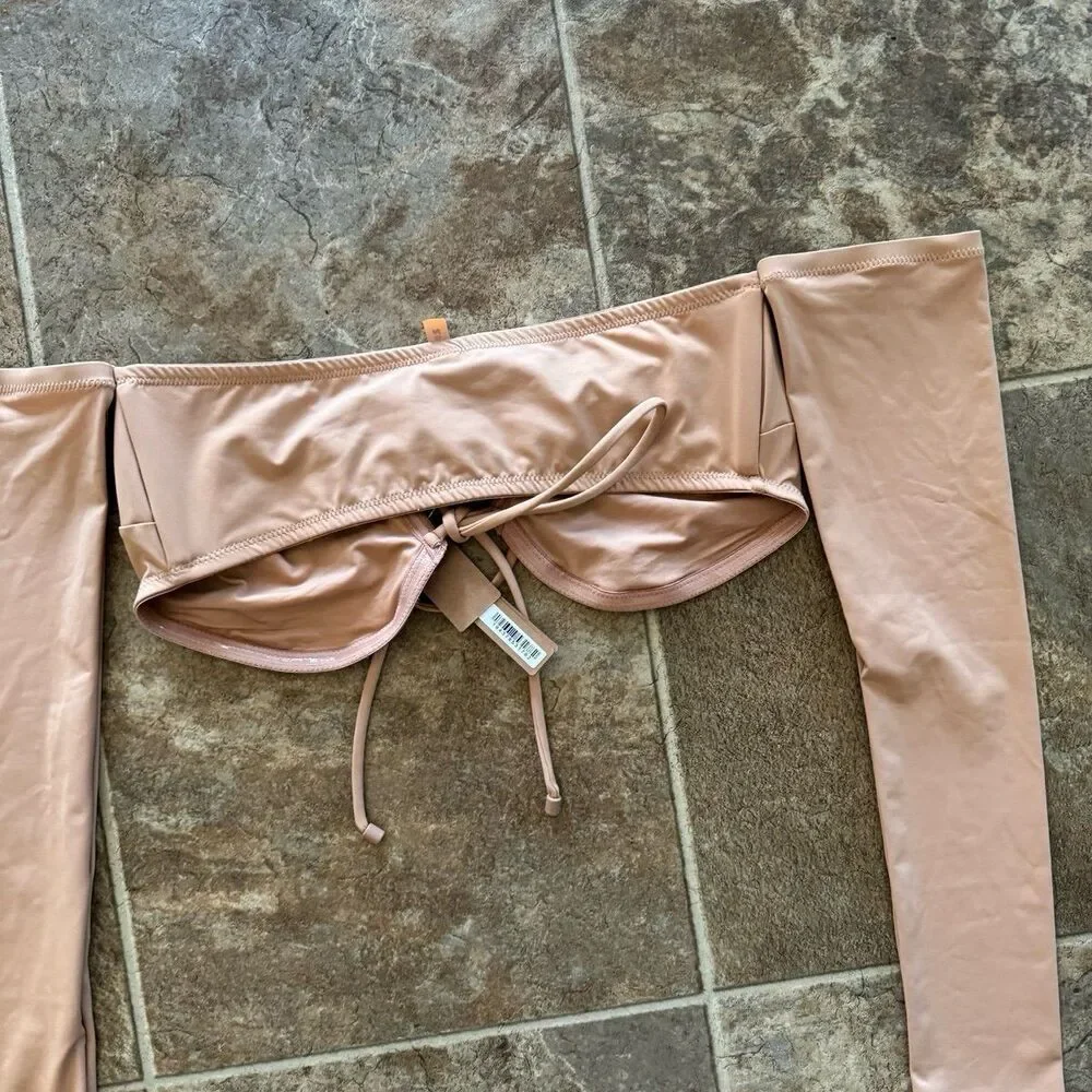 Skims Long Sleeve Bikini Top Ochre Size Medium